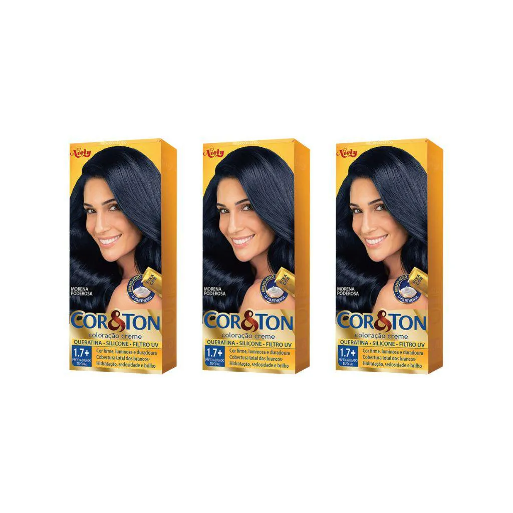 Coloraçao Cor&Ton 1.7 Preto Azulado Esp 50g-Kit C/3