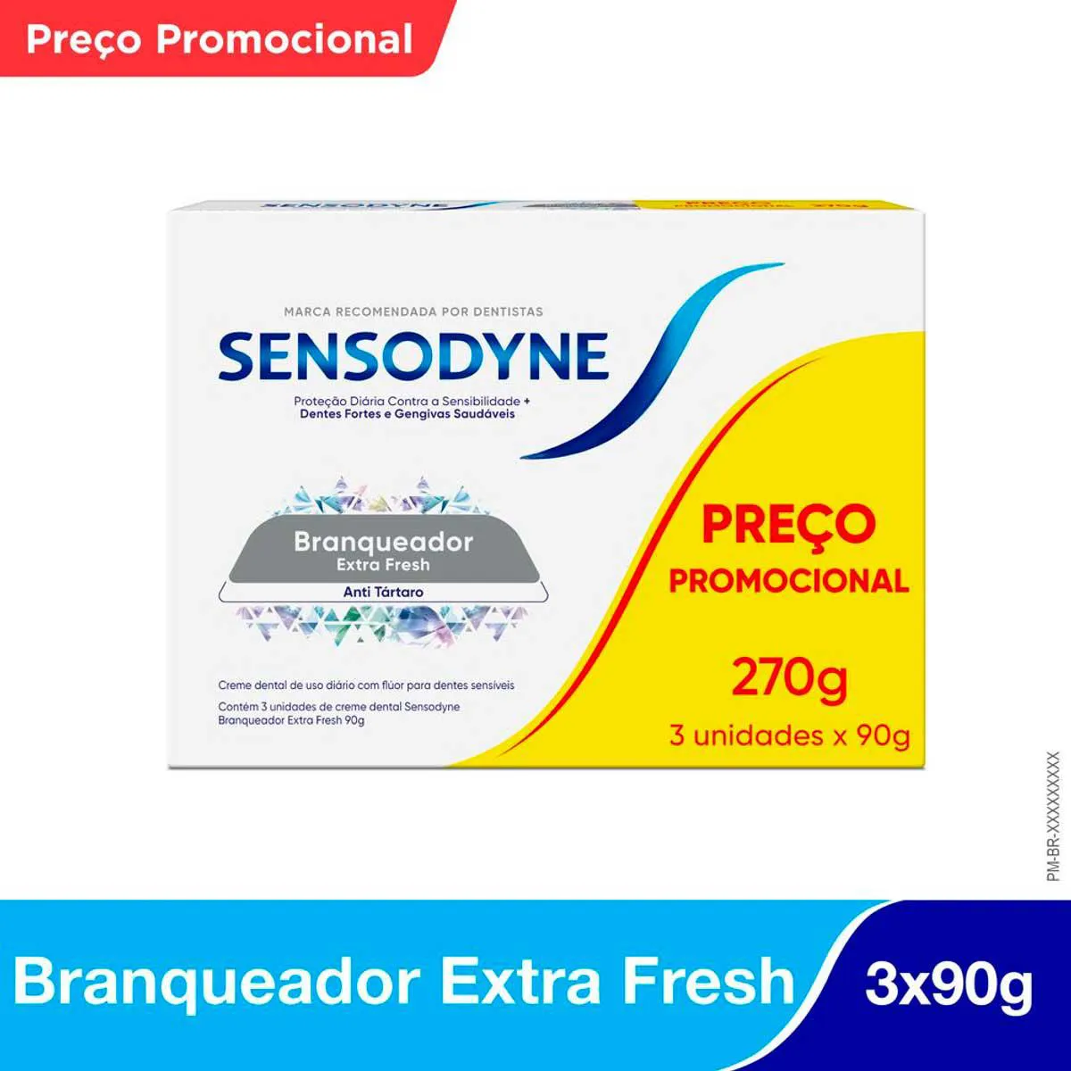 Kit Pasta de Dente Sensodyne Branqueador Extra Fresh para Dentes Sensíveis 90g - 3 unidades