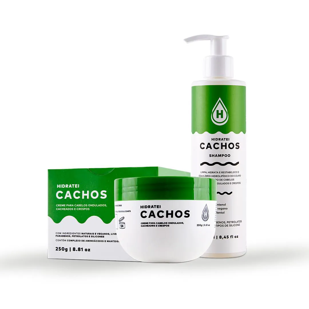 Kit Banho Hidratei Cachos: 1 Shampoo de limpeza suave Cachos + 1 Creme de tratamento e finalização Cachos