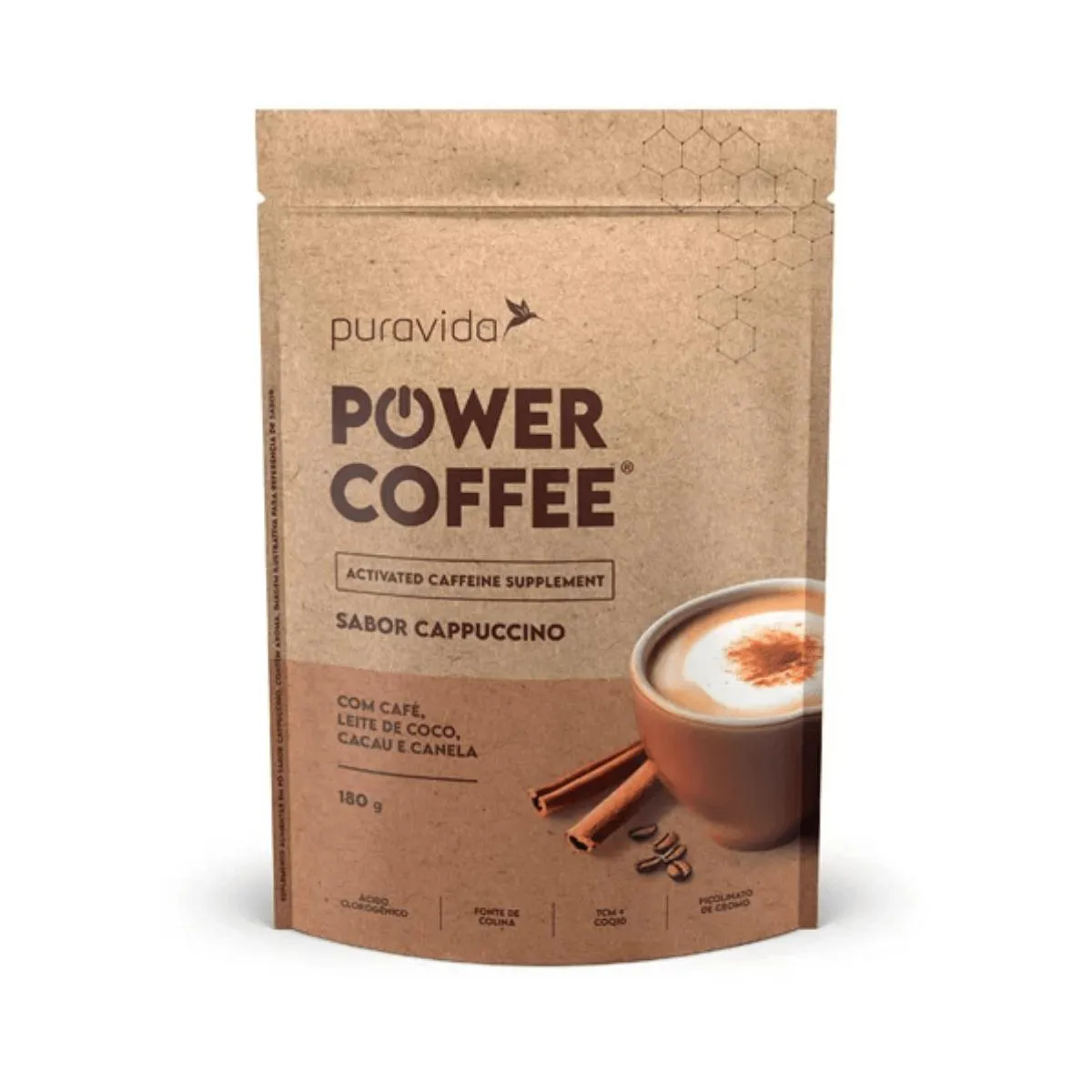 Power Coffee Suplemento  Todos sabores 180g PuraVida Cappuccino