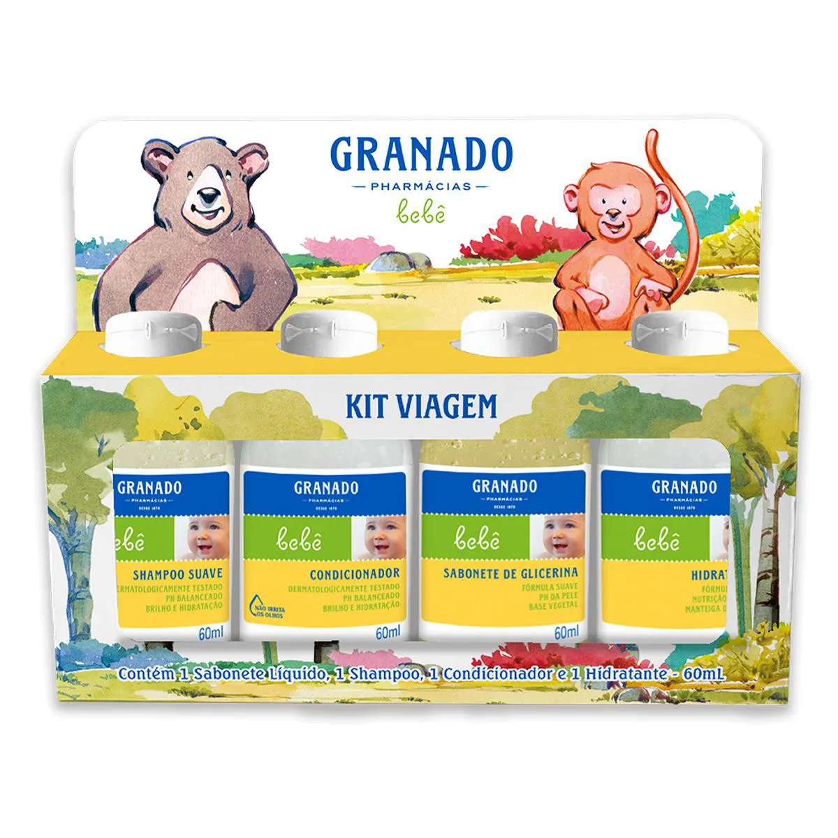 Kit viagem Granado Bebê Sabonete Líquido + Shampoo + Condicionador + Hidratante