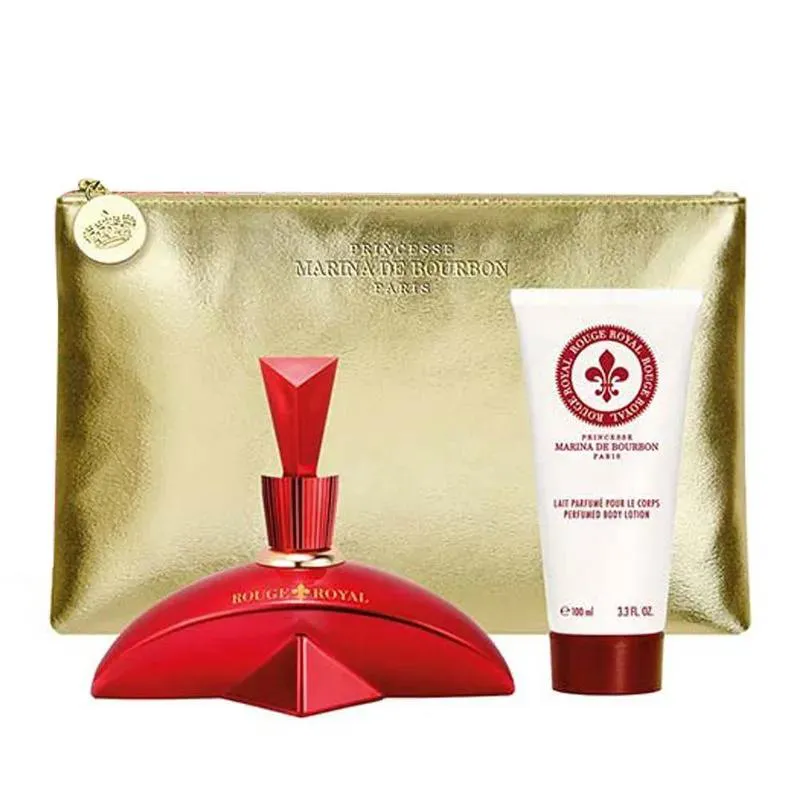 Kit Perfume Rouge Royal Eau De Parfum Feminino Marina de Bourbon 100ml + Loção Corporal + Necessaire