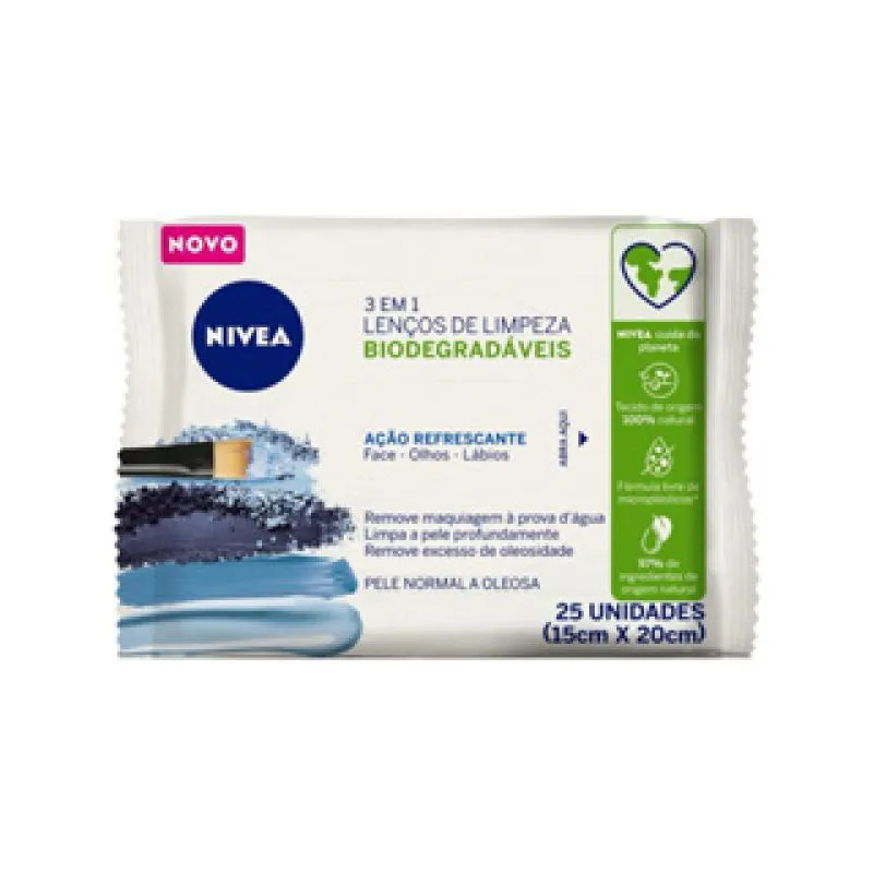 Lenços De Limpeza Demaquilantes 3 Em 1 Pele Seca Nivea 25un