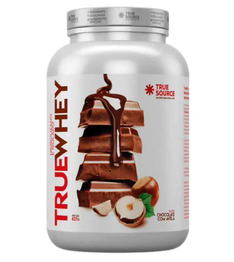 True Whey, Hidrolisado e Isolado, 837g, Sabor Chocolate com Avelã, True Source