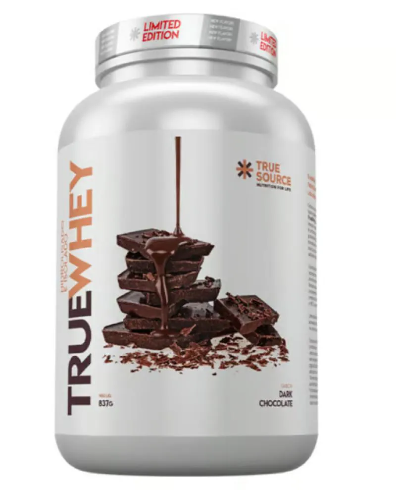 True Whey, Hidrolisado e Isolado, 837g, Sabor Chocolate Dark, True Source