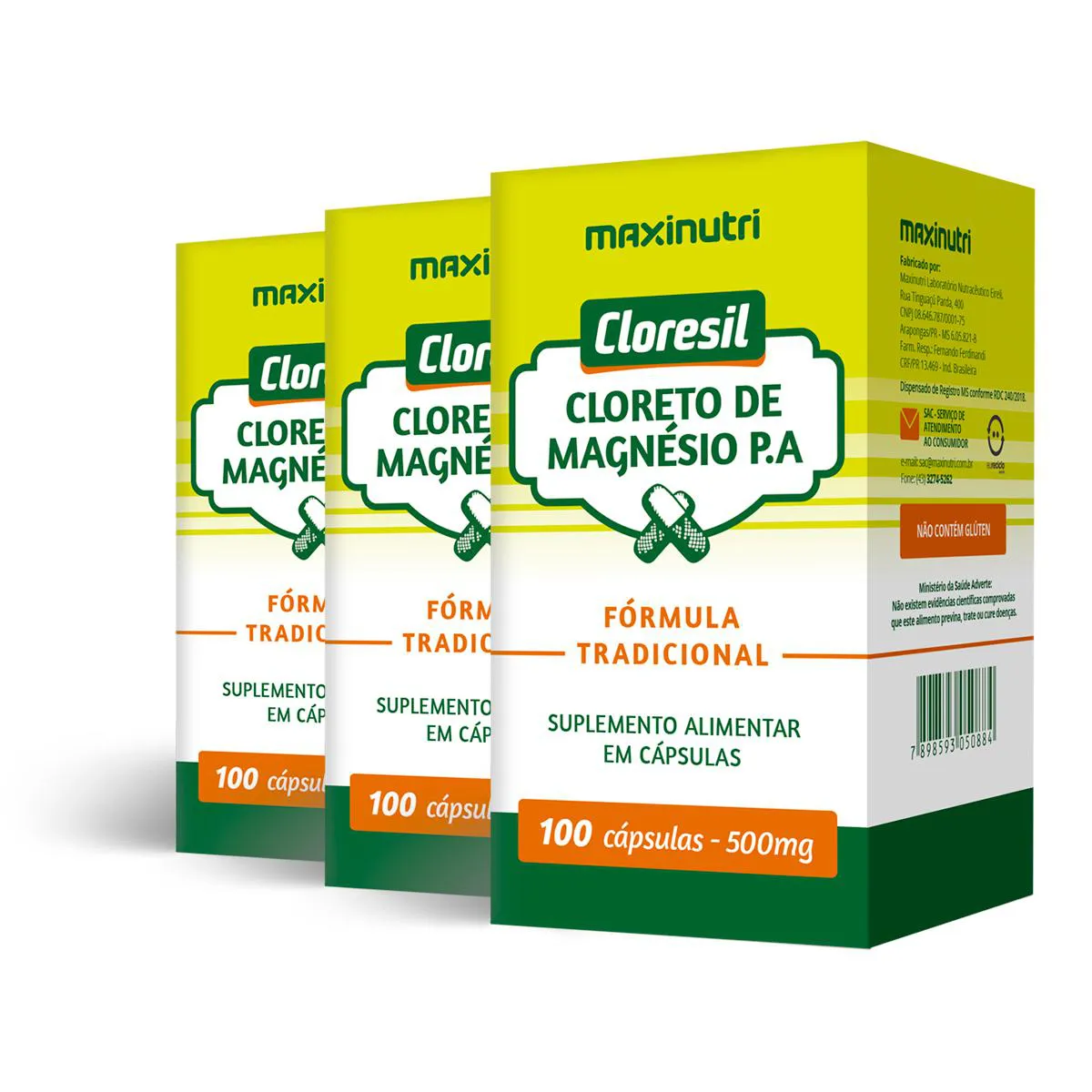 Kit 3 Cloresil (Cloreto de Magnésio P.A) Maxinutri 100 Cápsulas