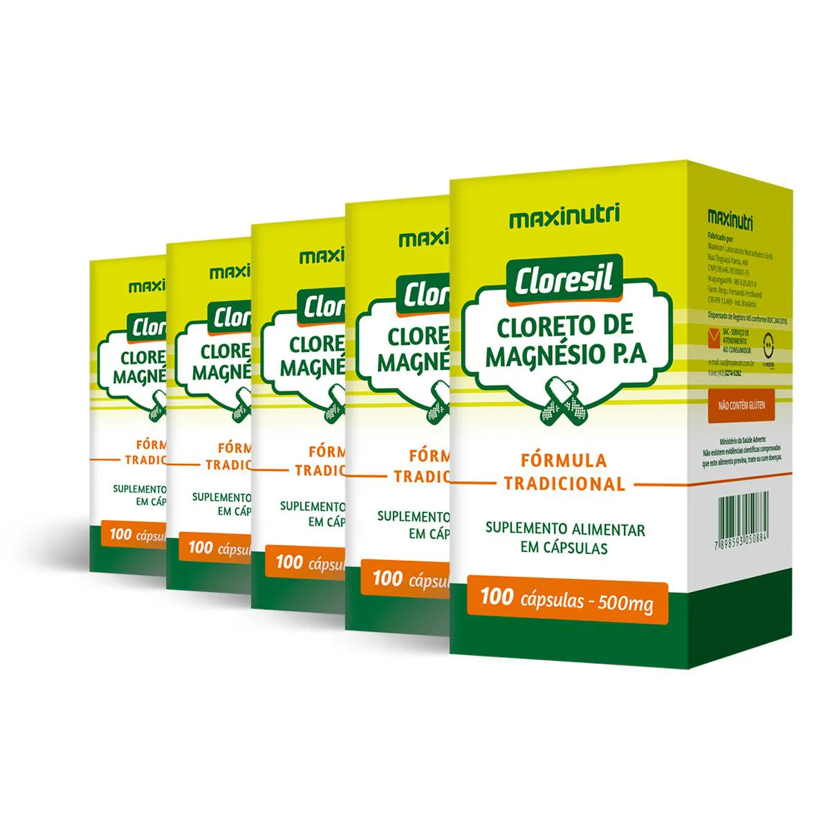 Kit 5 Cloresil (Cloreto de Magnésio P.A) Maxinutri 100 Cápsulas