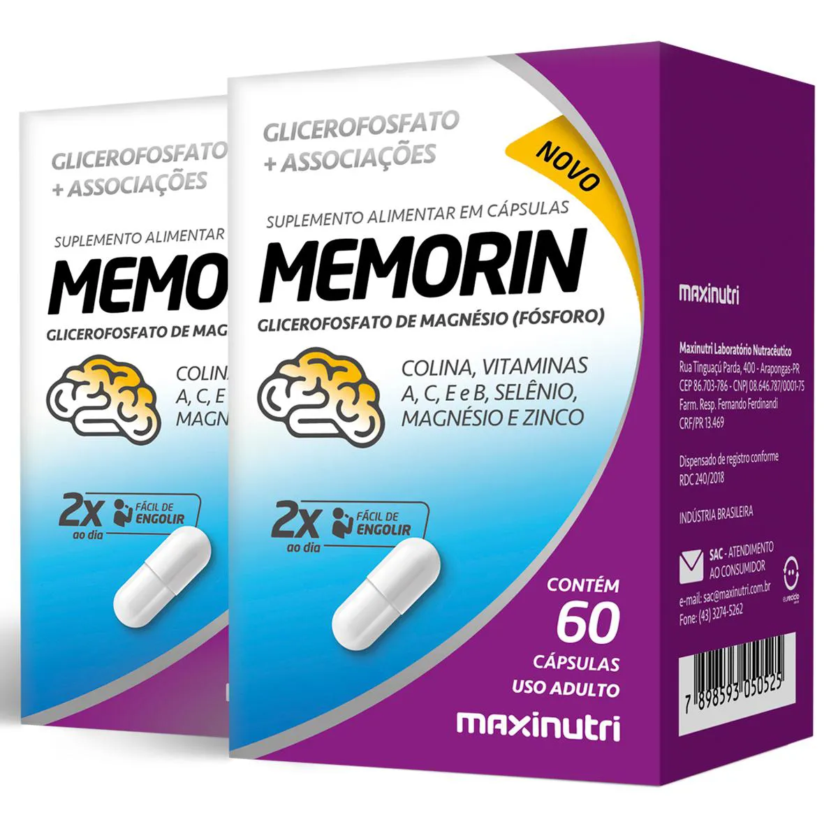 Kit 2 Memorin Fósforo + Vitaminas Maxinutri 60 Cápsulas