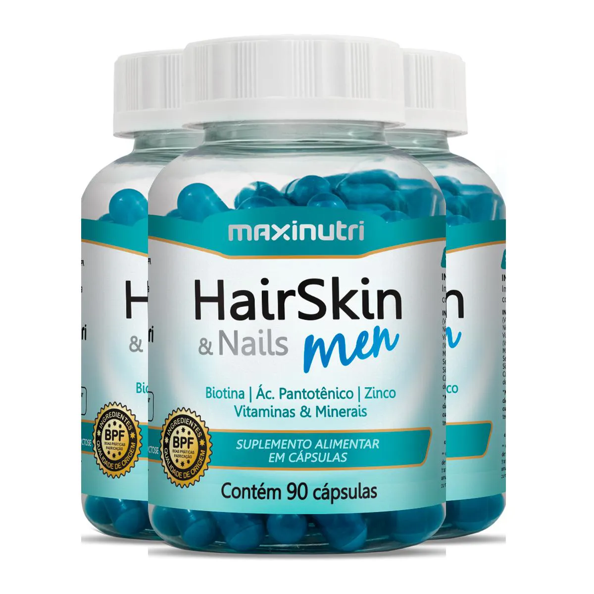 Kit 3 HairSkin Nails Men Maxinutri 90 Cápsulas