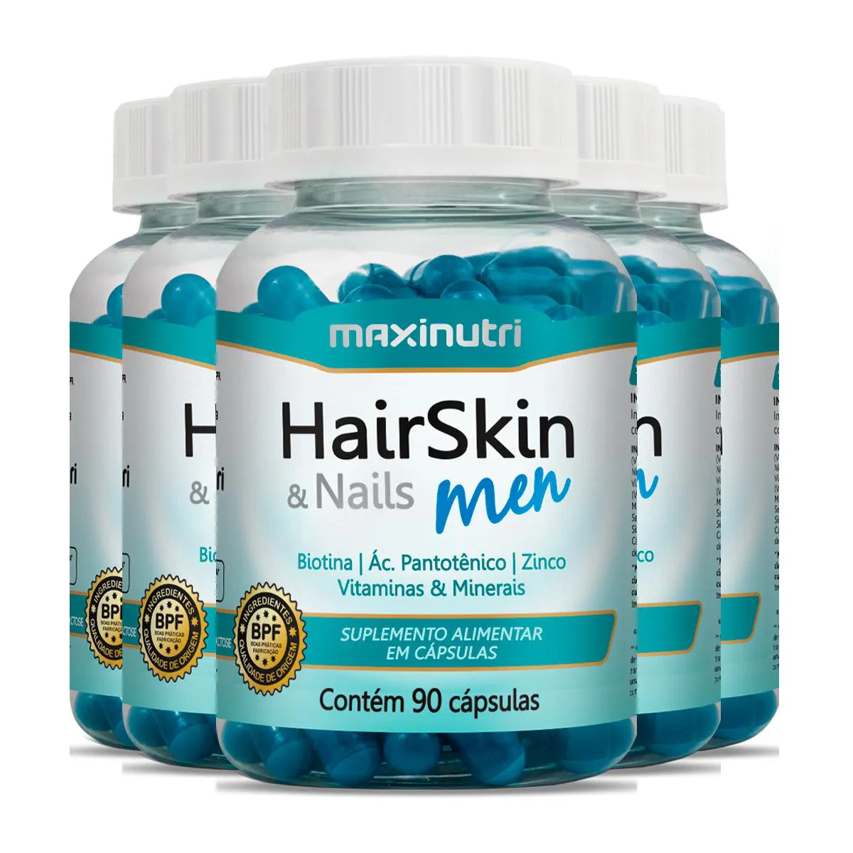 Kit 5 HairSkin Nails Men Maxinutri 90 Cápsulas
