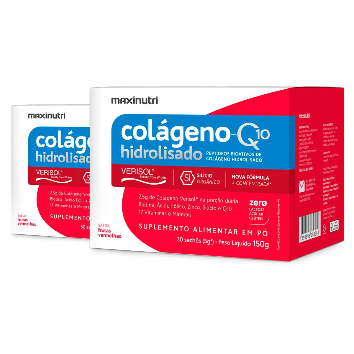 Kit 2 Colágeno Verisol + Q10 Maxinutri 30 Sachês Frutas Vermelhas