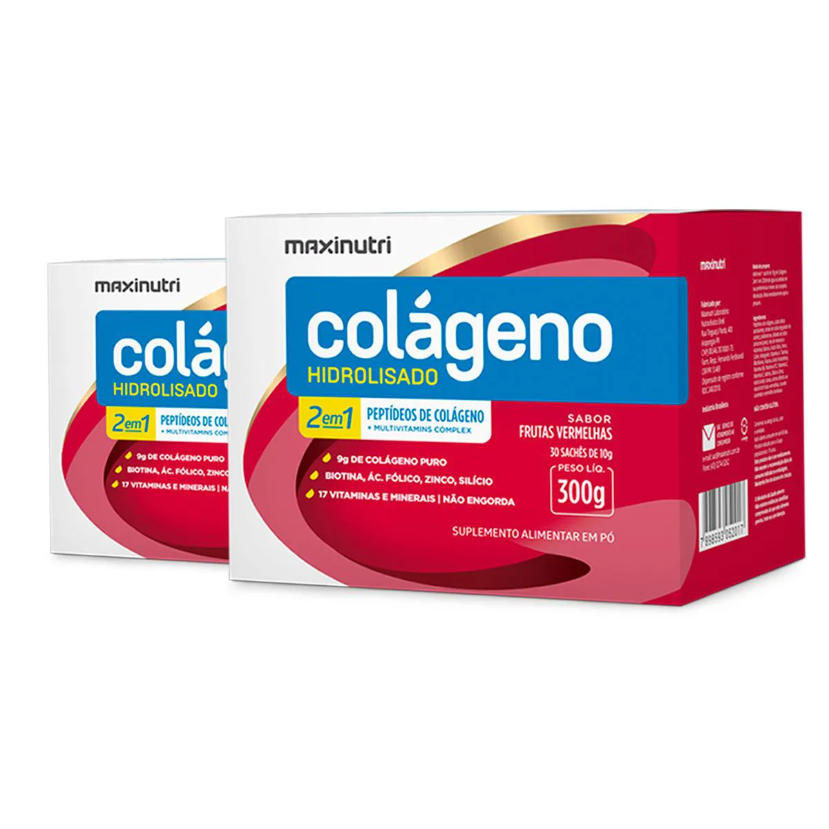 Kit 2 Colágeno Hidrolisado 2 em 1 Maxinutri 30 Sachês Frutas Vermelhas