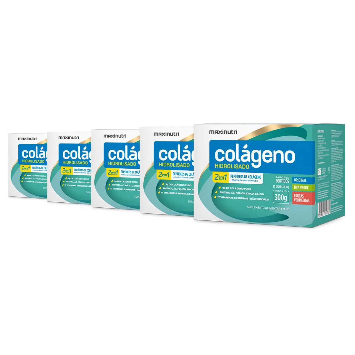 Kit 5 Colágeno Hidrolisado 2 em 1 Maxinutri 30 Sachês Sortidos