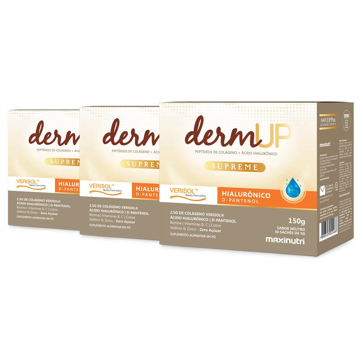 Kit 3 Dermup Supreme Verisol Maxinutri 30 sachês Neutro
