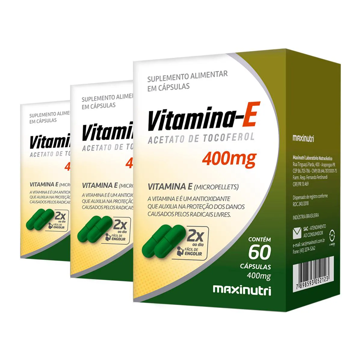 Kit 3 Vitamina E 400mg Maxinutri 60 Cápsulas