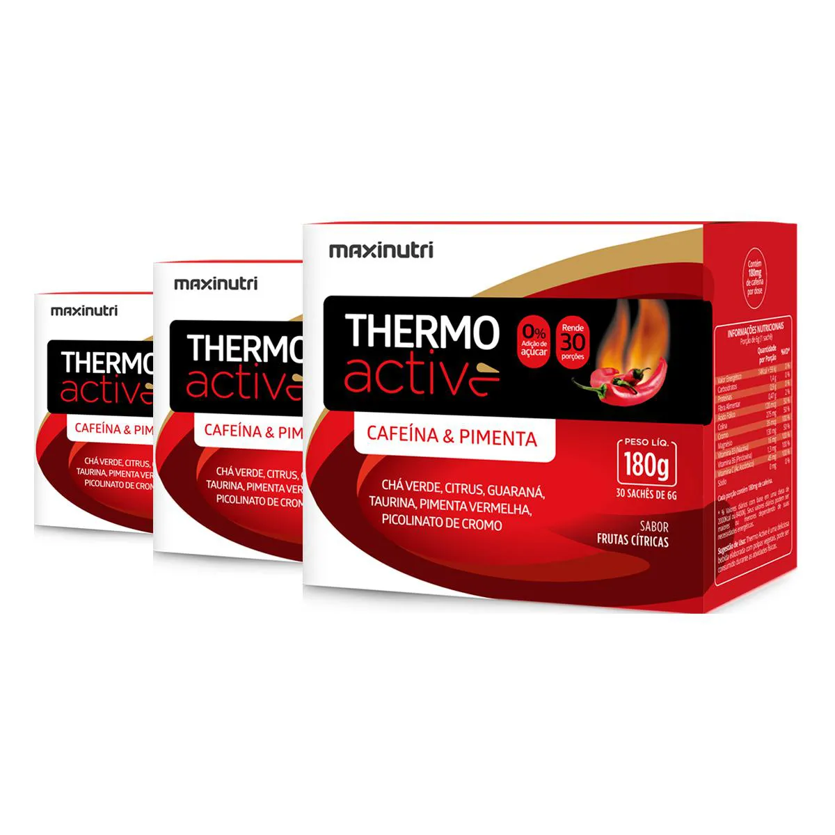 Kit 3 Thermo Active Cafeína Maxinutri 30 Sachês Frutas Cítricas