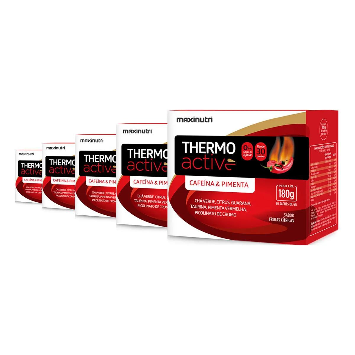 Kit 5 Thermo Active Cafeína Maxinutri 30 Sachês Frutas Cítricas