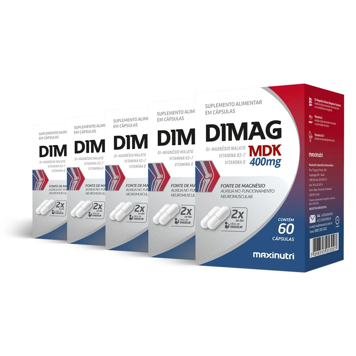 Kit 5 Dimag MDK 400mg Maxinutri 60 Cápsulas