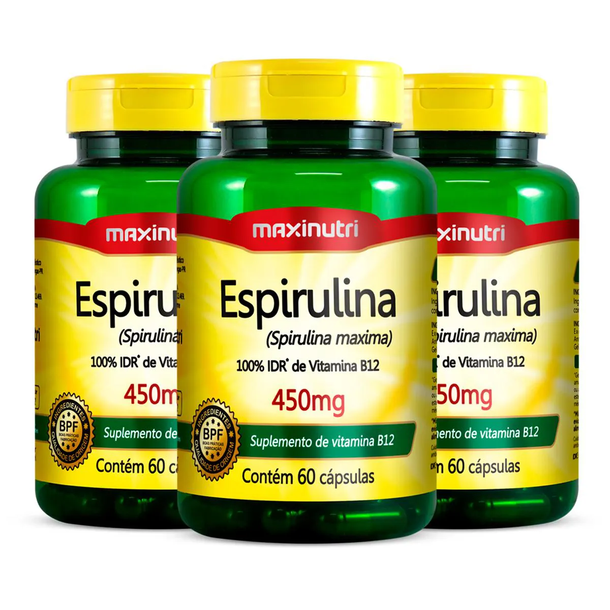 Kit 3 Espirulina 450mg Maxinutri 60 Cápsulas