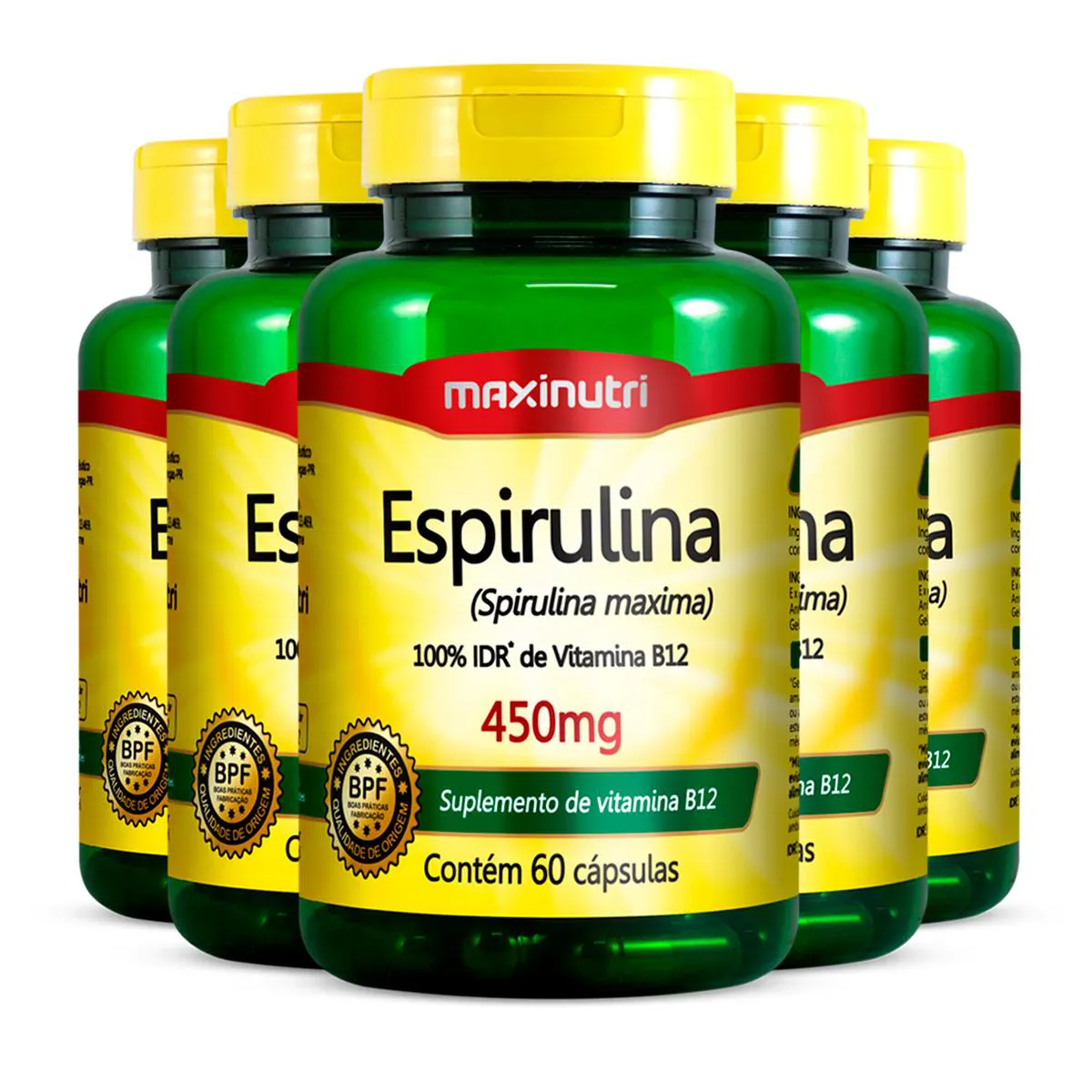 Kit 5 Espirulina 450mg Maxinutri 60 Cápsulas