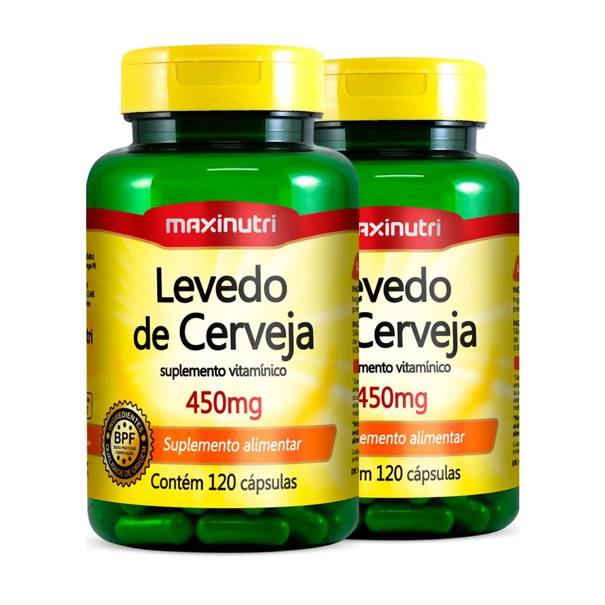 Kit 2 Levedo de Cerveja 450mg Maxinutri 120 Cápsulas