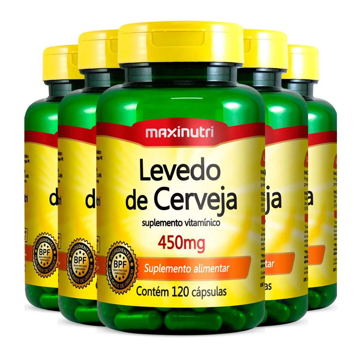 Kit 5 Levedo de Cerveja 450mg Maxinutri 120 Cápsulas