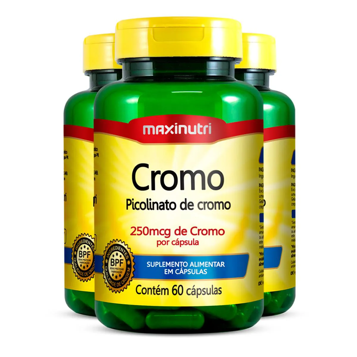 Kit 3 Cromo 250mg Maxinutri 60 Cápsulas