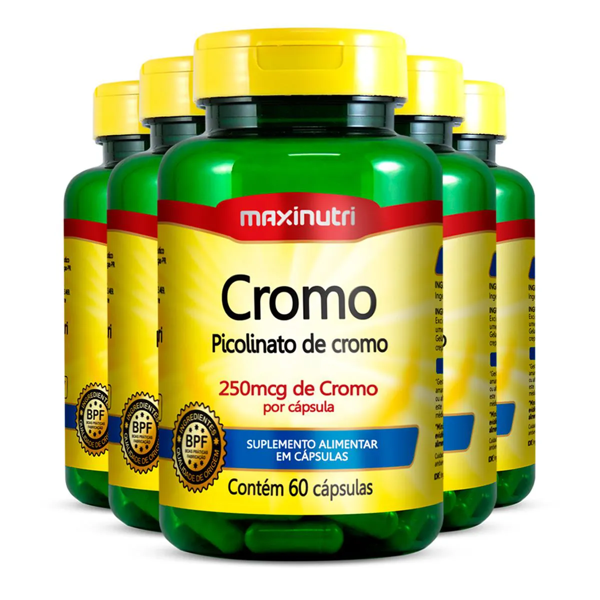 Kit 5 Cromo 250mg Maxinutri 60 Cápsulas