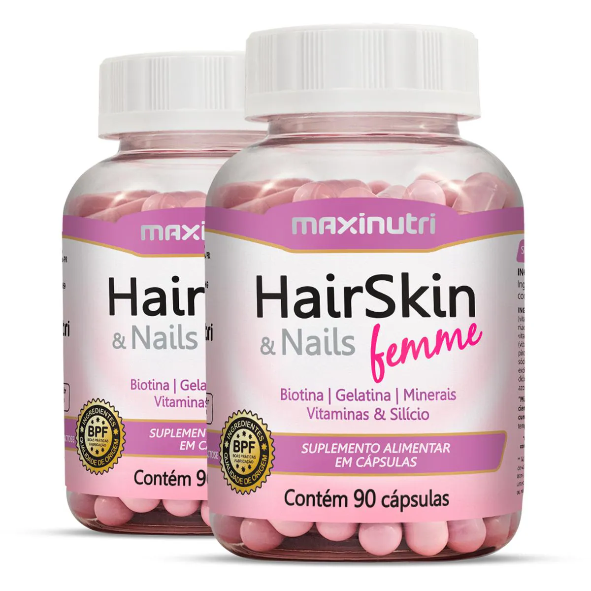 Kit 2 HairSkin Nails Femme Maxinutri 90 Cápsulas