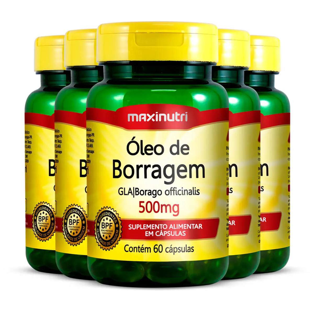 Kit 5 Óleo de Borragem 500mg Maxinutri 60 Cápsulas