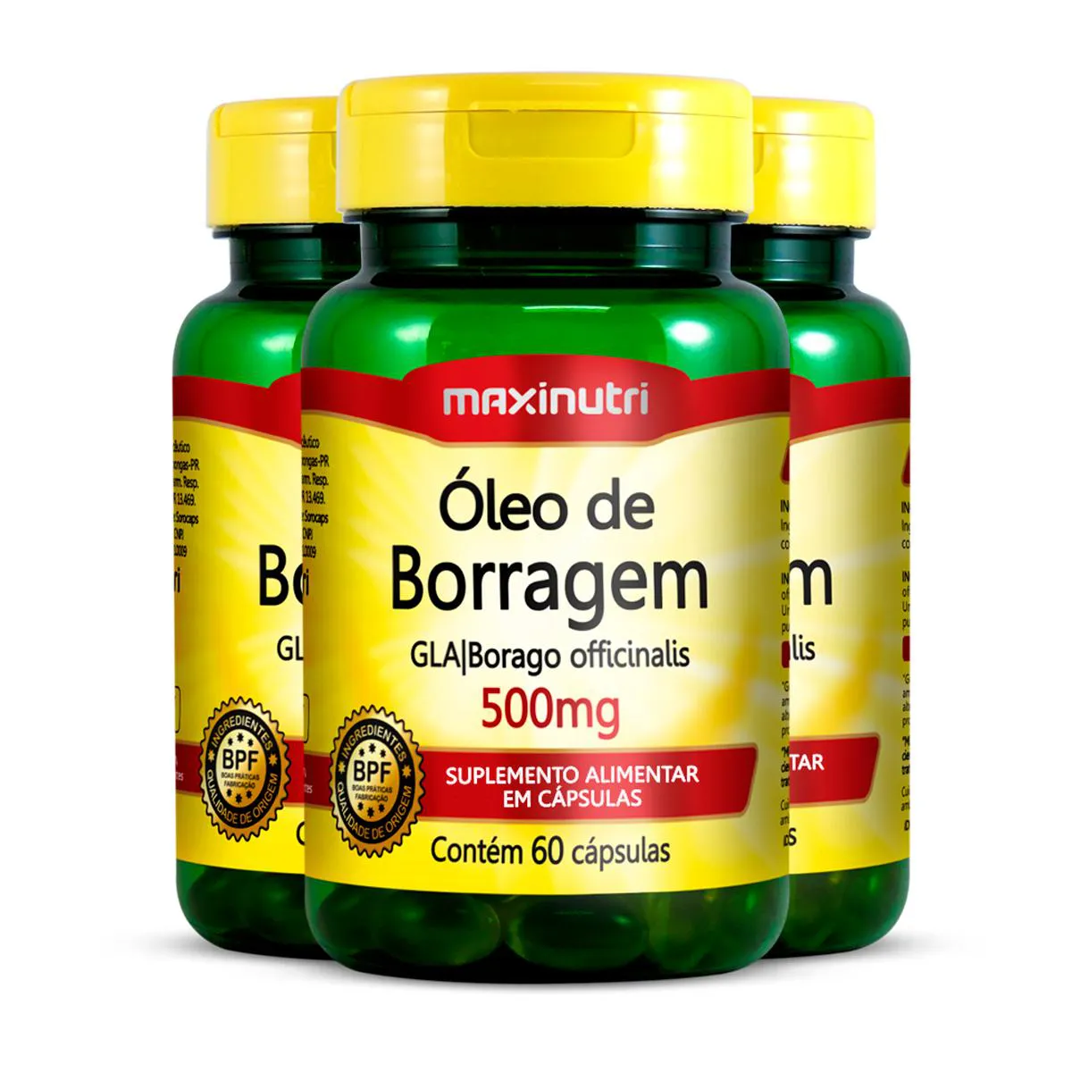 Kit 3 Óleo de Borragem 500mg Maxinutri 60 Cápsulas