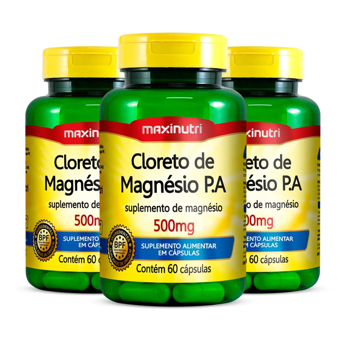 Kit 3 Cloreto de Magnésio P.A 500mg Maxinutri 60 Cápsulas