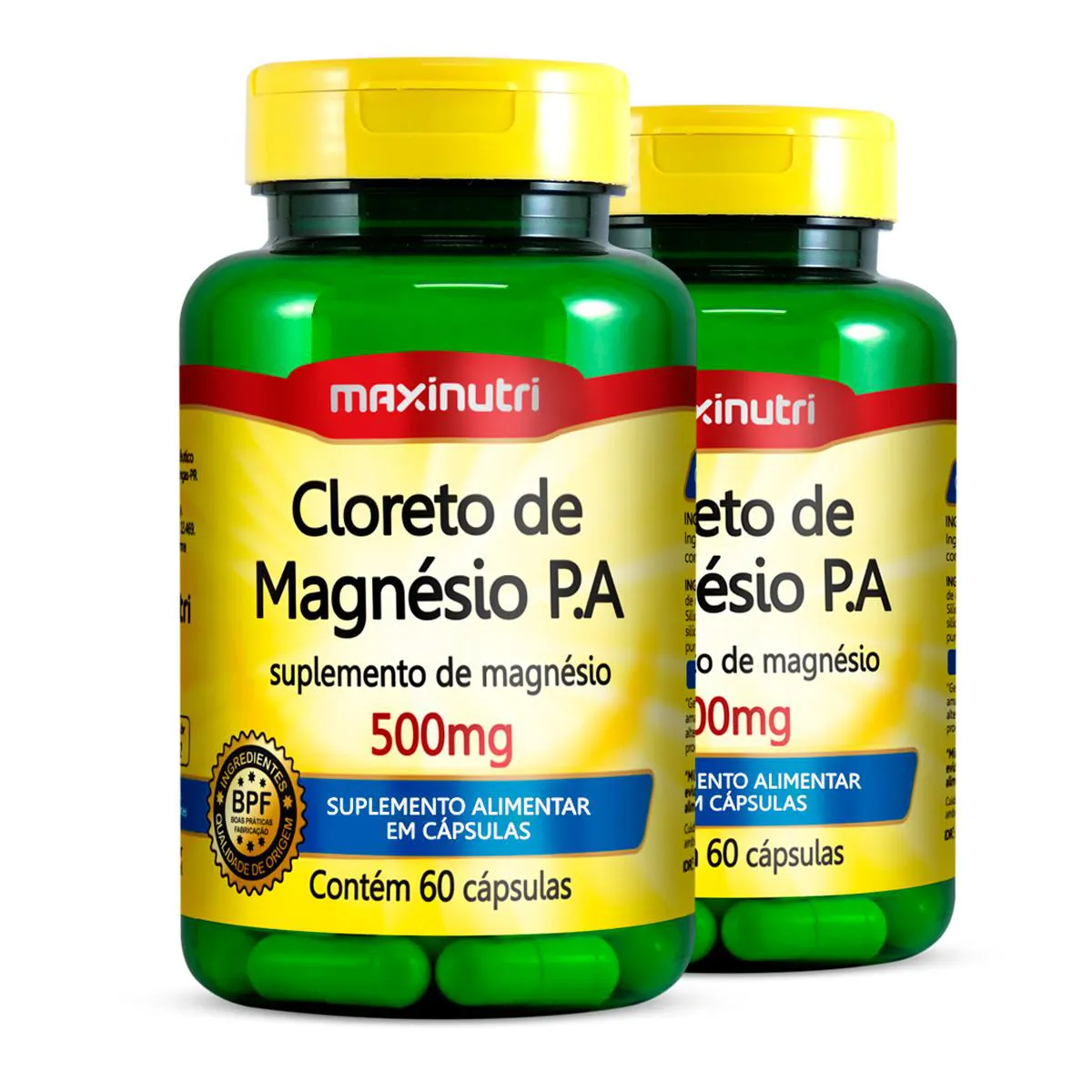 Kit 2 Cloreto de Magnésio P.A 500mg Maxinutri 60 Cápsulas