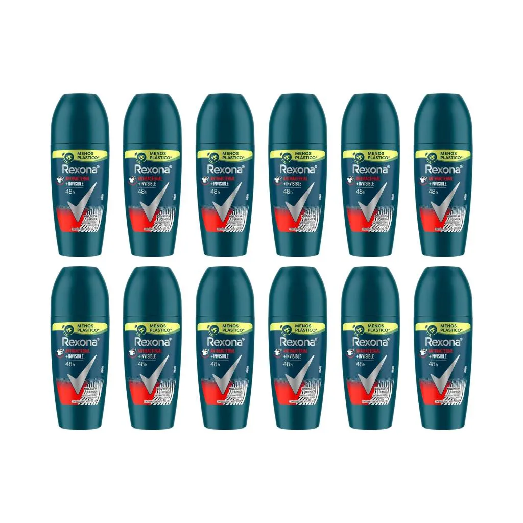 Desodorante Roll-on Rexona 50ml Masc Antibact Invisible-12un