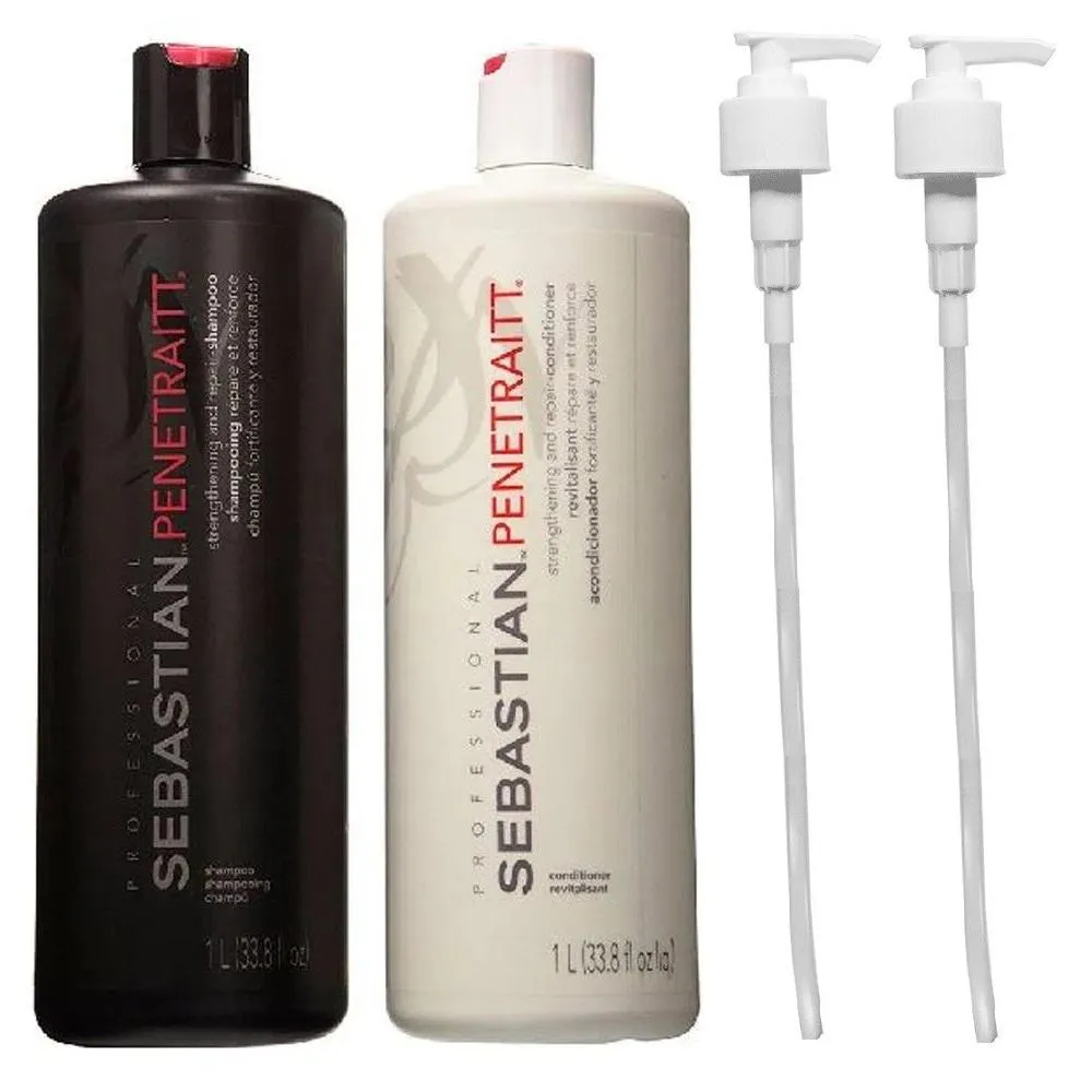 Kit Sebastian Penetraitt Shampoo 1 Litro + Condicionador 1 Litro + 2 Válvulas Pump