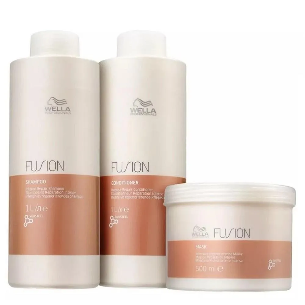 Kit Wella Professionals Fusion Shampoo 1L, Condicionador 1L e Mascara 500ML