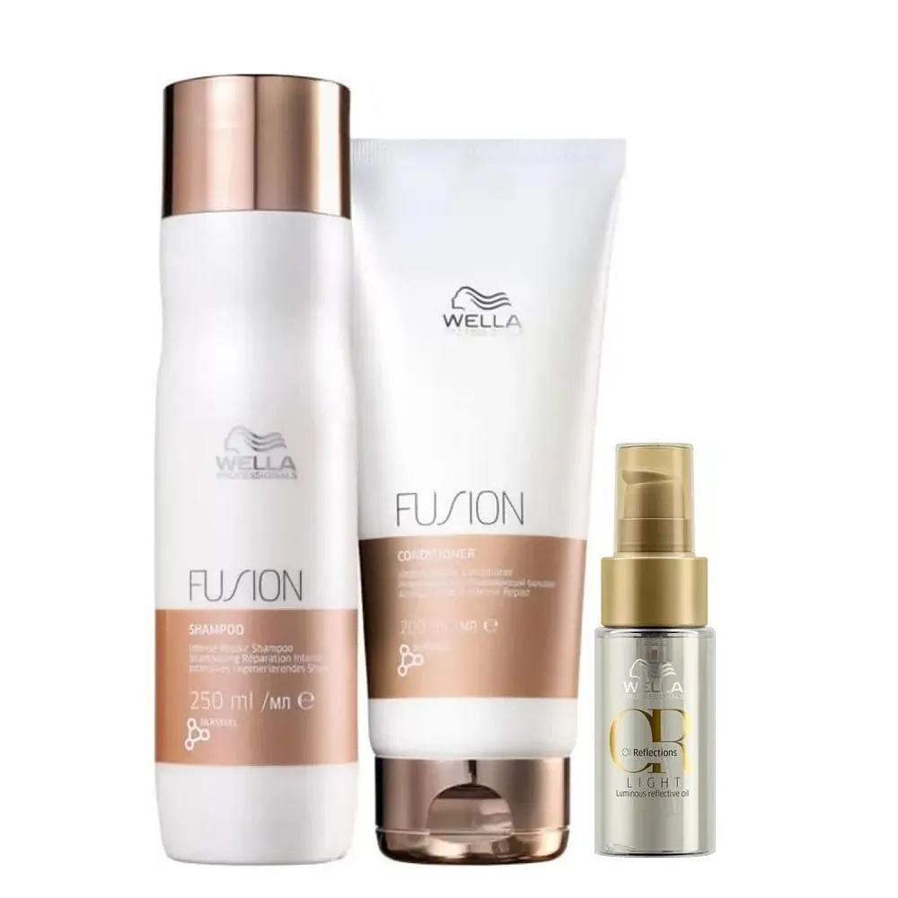 Kit Wella Fusion - Shampoo 250ml + Condicionador 200ml + Óleo OR Light 30ml