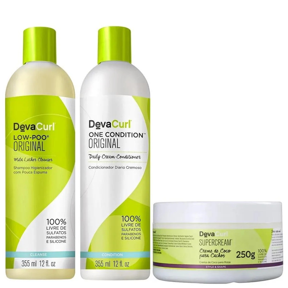 Deva Curl Supercream 250g + Low Poo Shampoo 355ml + Condicionador One 355ml