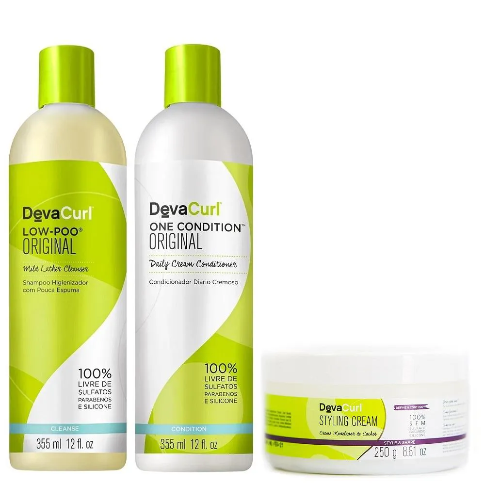 Deva Curl Styling Cream 250g + Low Poo Shampoo 355ml + Condicionador 355ml