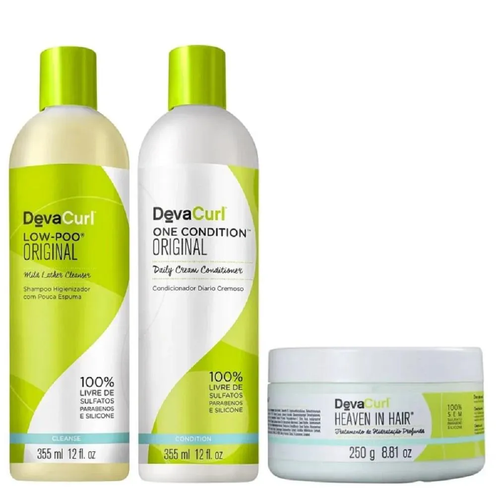 Kit Deva Original Shampoo Low Poo 355ml + Condicionador 355ml + Heaven in Hair 250g