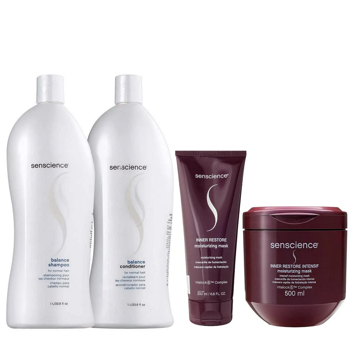 Kit Senscience Balance Shampoo 1L e Condicionador 1L + Inner Intensif 500g e Inner Moisturizing 200ml