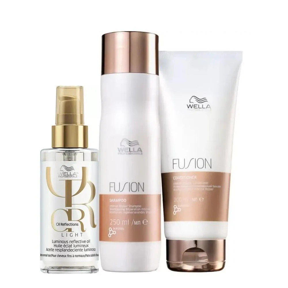 Kit Wella Fusion - Shampoo 250ml + Condicionador 200ml + Óleo OR Light 100ml