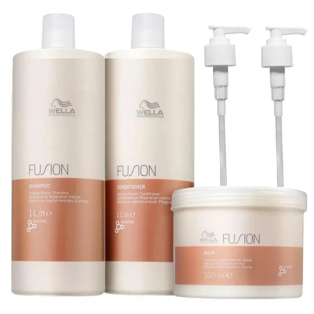 Kit Wella Professionals Fusion Salon Trio (Shampoo - Condicionador - Máscara) + Válvulas Pump