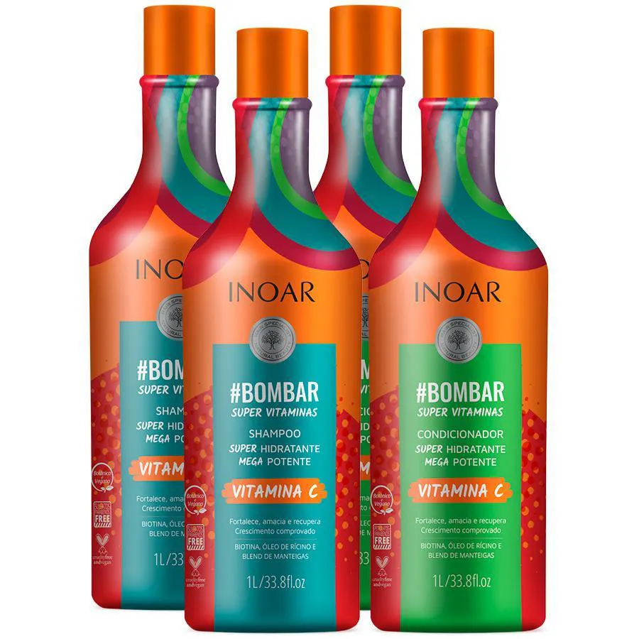 Kit 02 Inoar Bombar Vitamina C Shampoo + Condicionador Litro