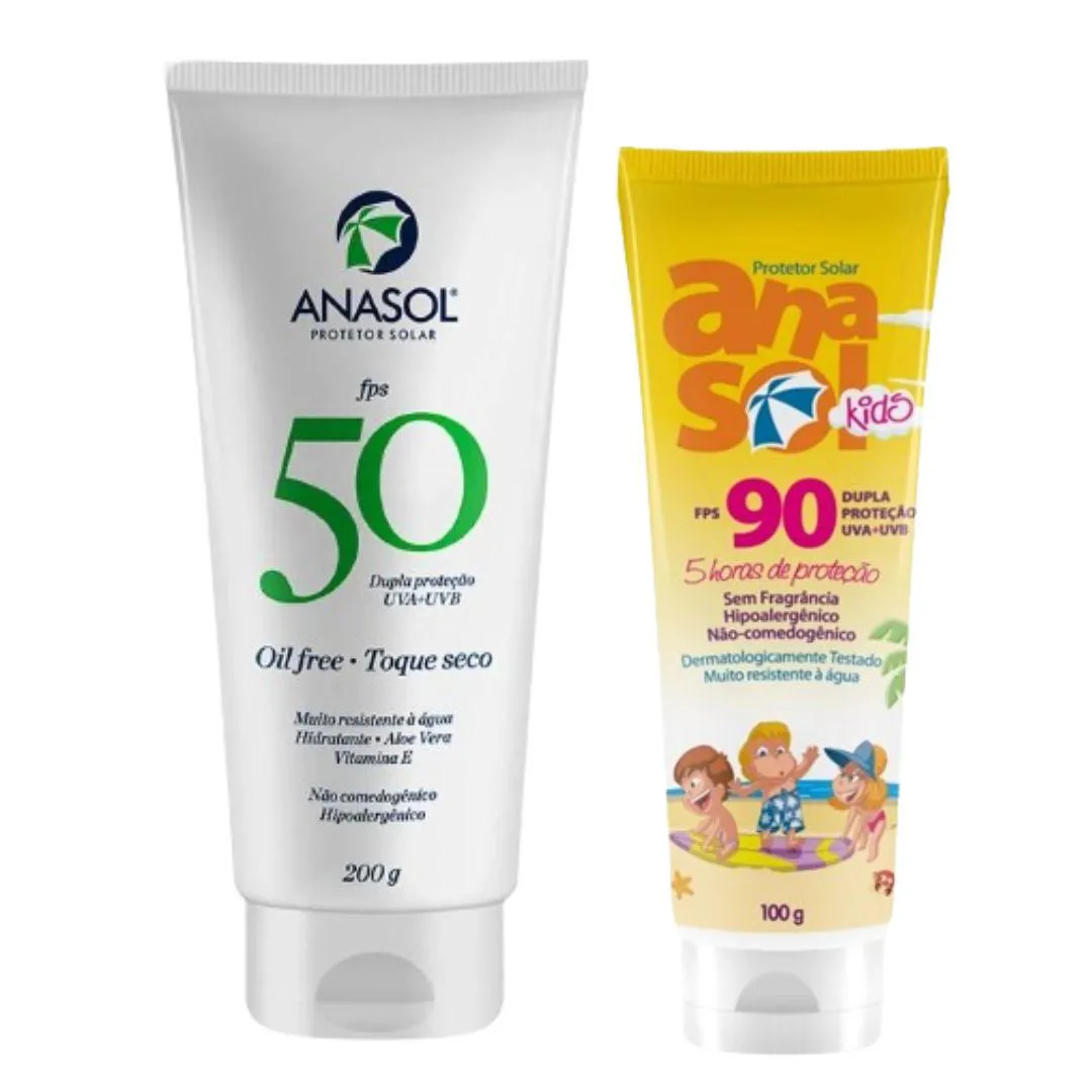 Kit Anasol Protetor Corporal Kids  Fps 90 100 gr + Anasol Protetor Corporal Fps 50 com 200 gr Toque Seco Vegano