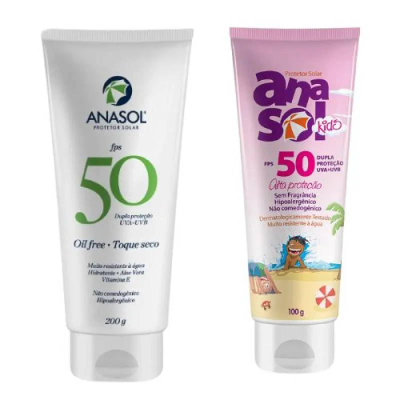 Kit Anasol Protetor Corporal Fps 50 120 gr Toque Seco + Anasol Protetor Corporal Kids Fps 50 100 gr Vegano