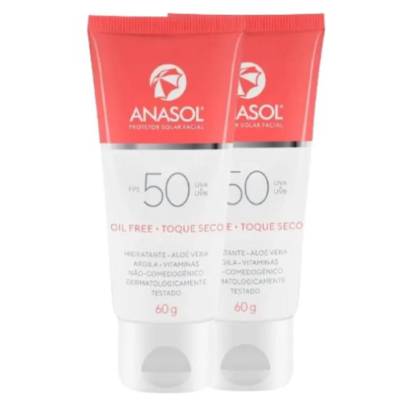 Kit Anasol Protetor Facial Fps 50 60 gr Toque Seco com 2 unidades Vegano