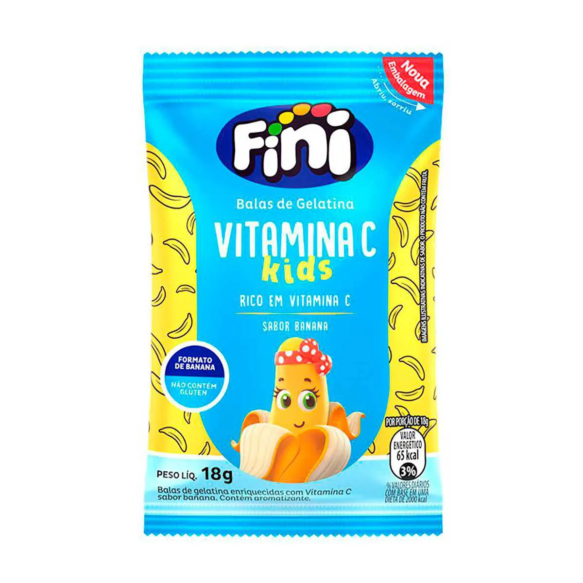 Fini Bem-Estar Kids Bala de Gelatina de Vitamina C com Sabor de Banana com 18g