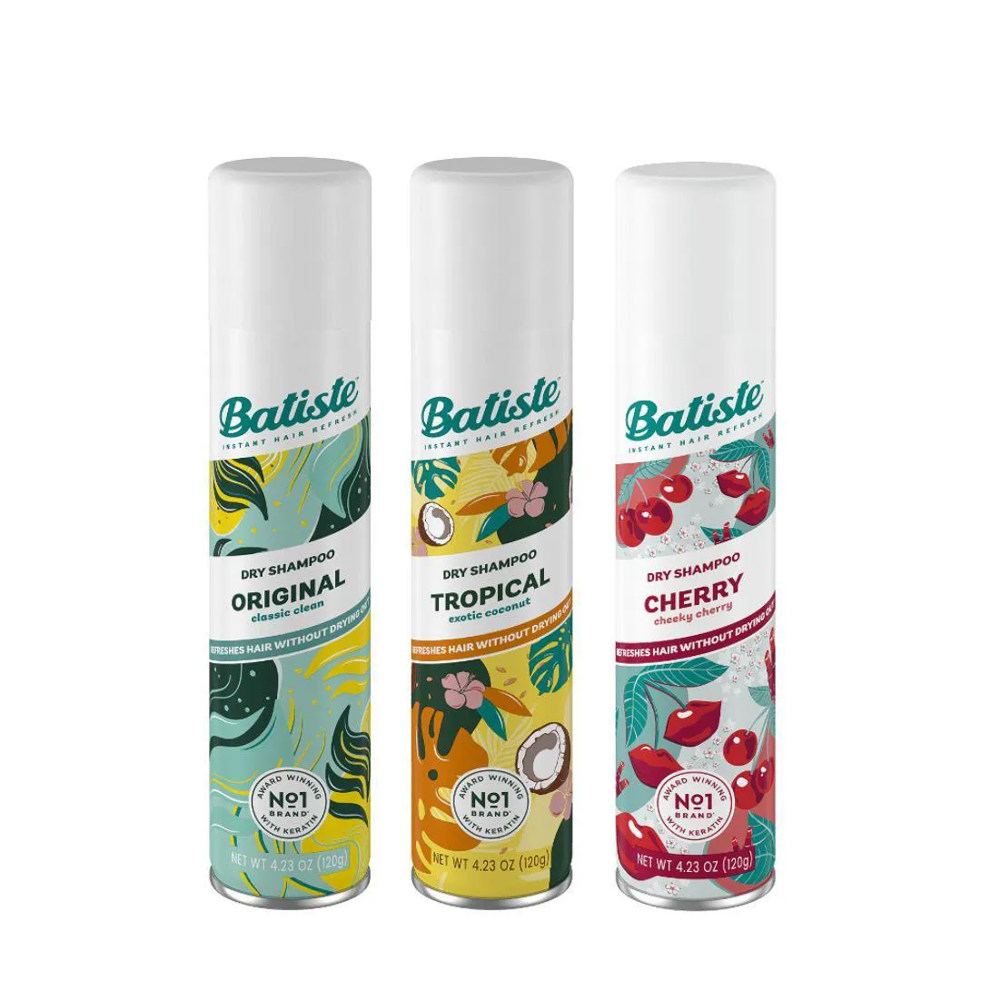 Kit Shampoo a Seco Batiste Original + Cherry + Tropical, 120g (com 3 unidades)