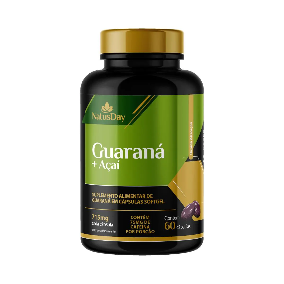 Suplemento Alimentar Guaraná + Açaí - 60 Cápsulas - Natusday